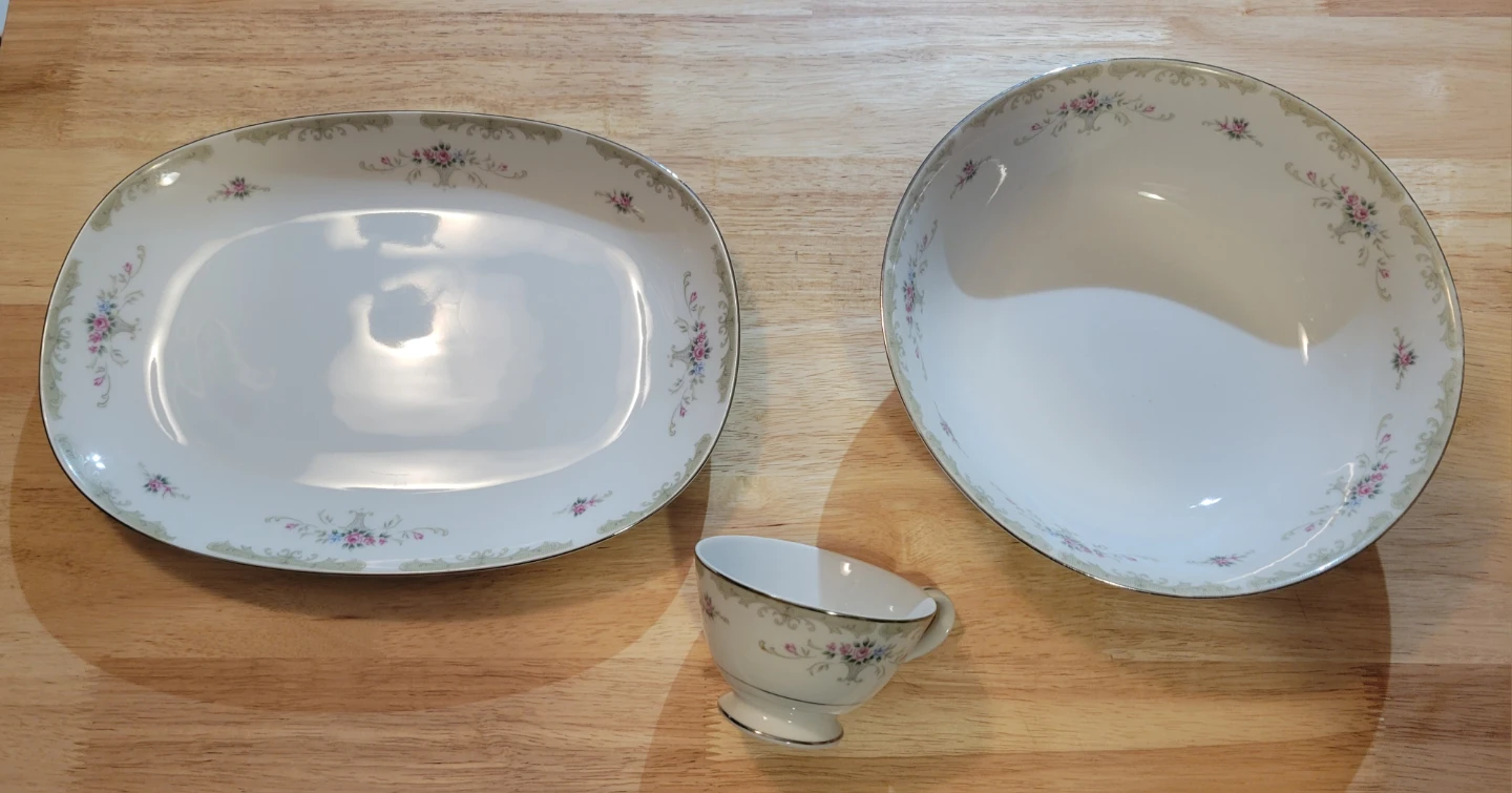 Vintage Floral Serving Platter, Bowl, and Cup Set