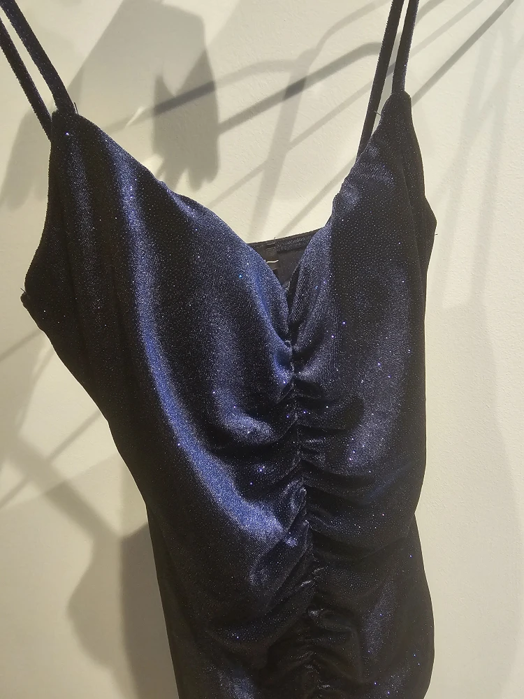 Navy Blue Ruched Velvet Sparkle Dress - photo 4