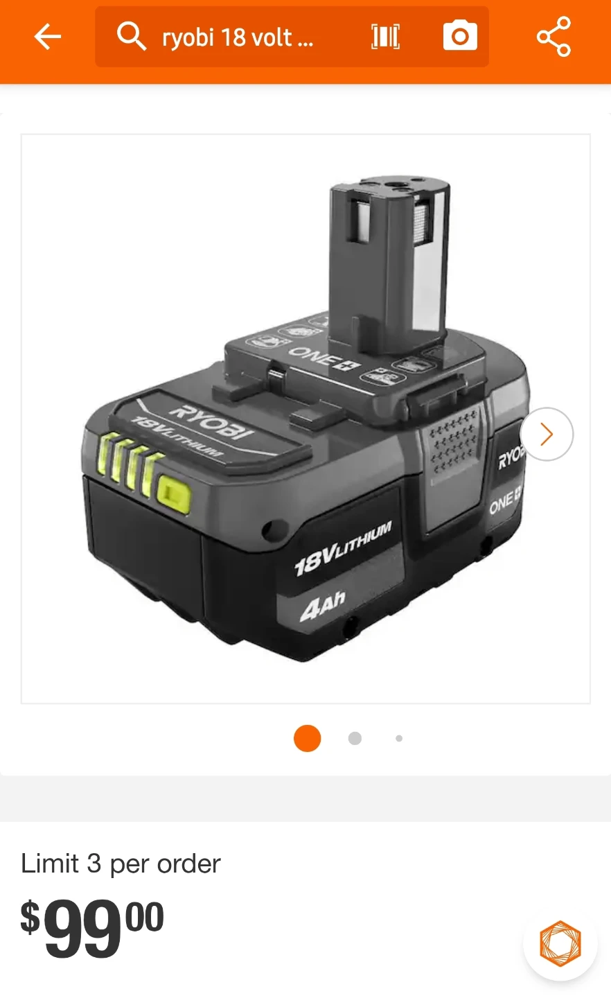 Ryobi ONE+ 18V Lithium-Ion 4Ah Battery PBP2005 1-Pack Battery
