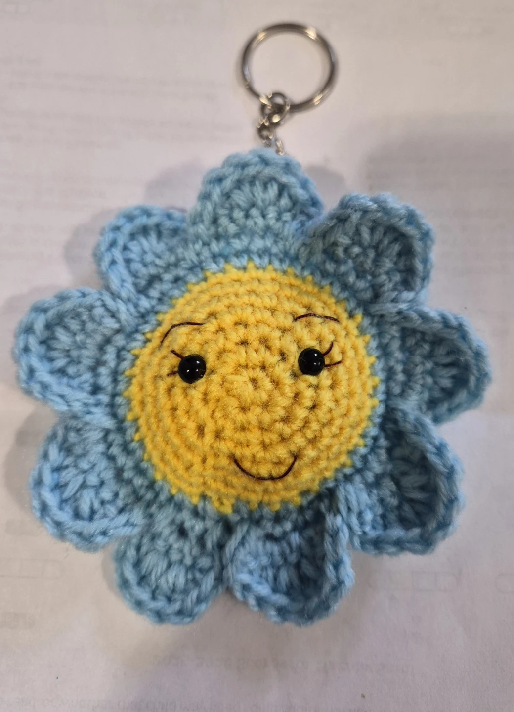 Crocheted Blue Flower Keychain