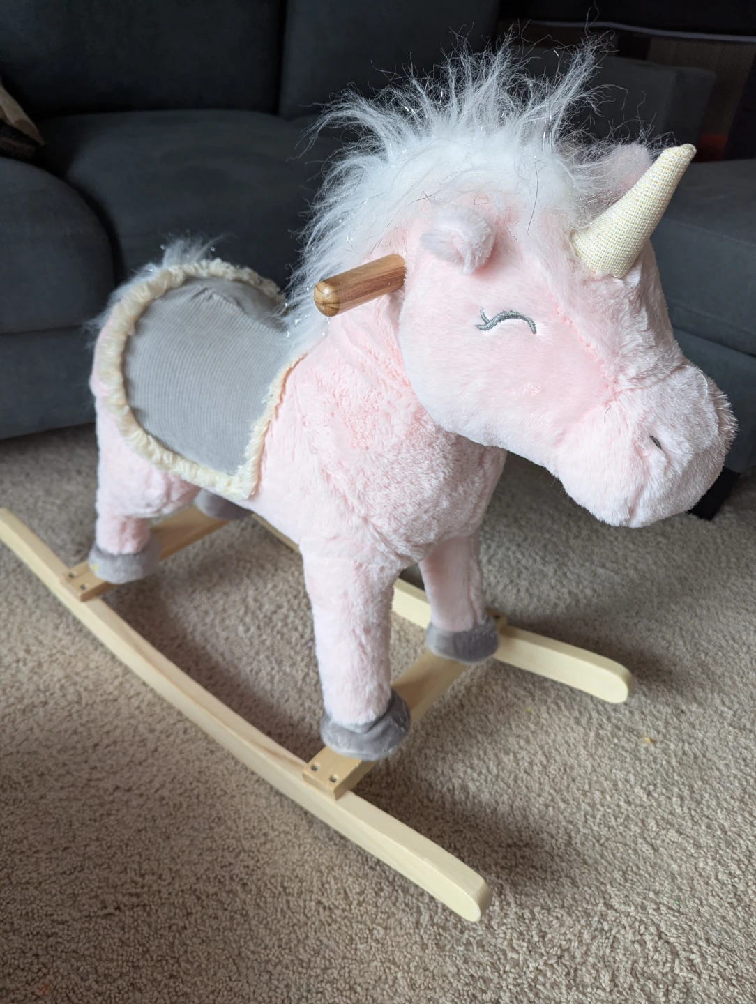 Pink Plush Unicorn Rocking Horse