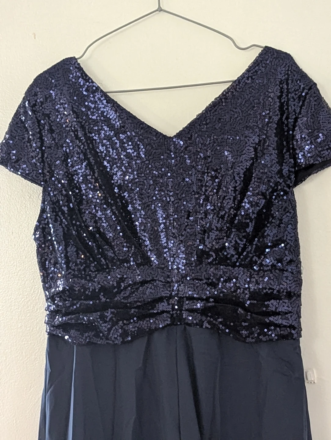 Navy Sequin & Chiffon V-Neck Dress - photo 2