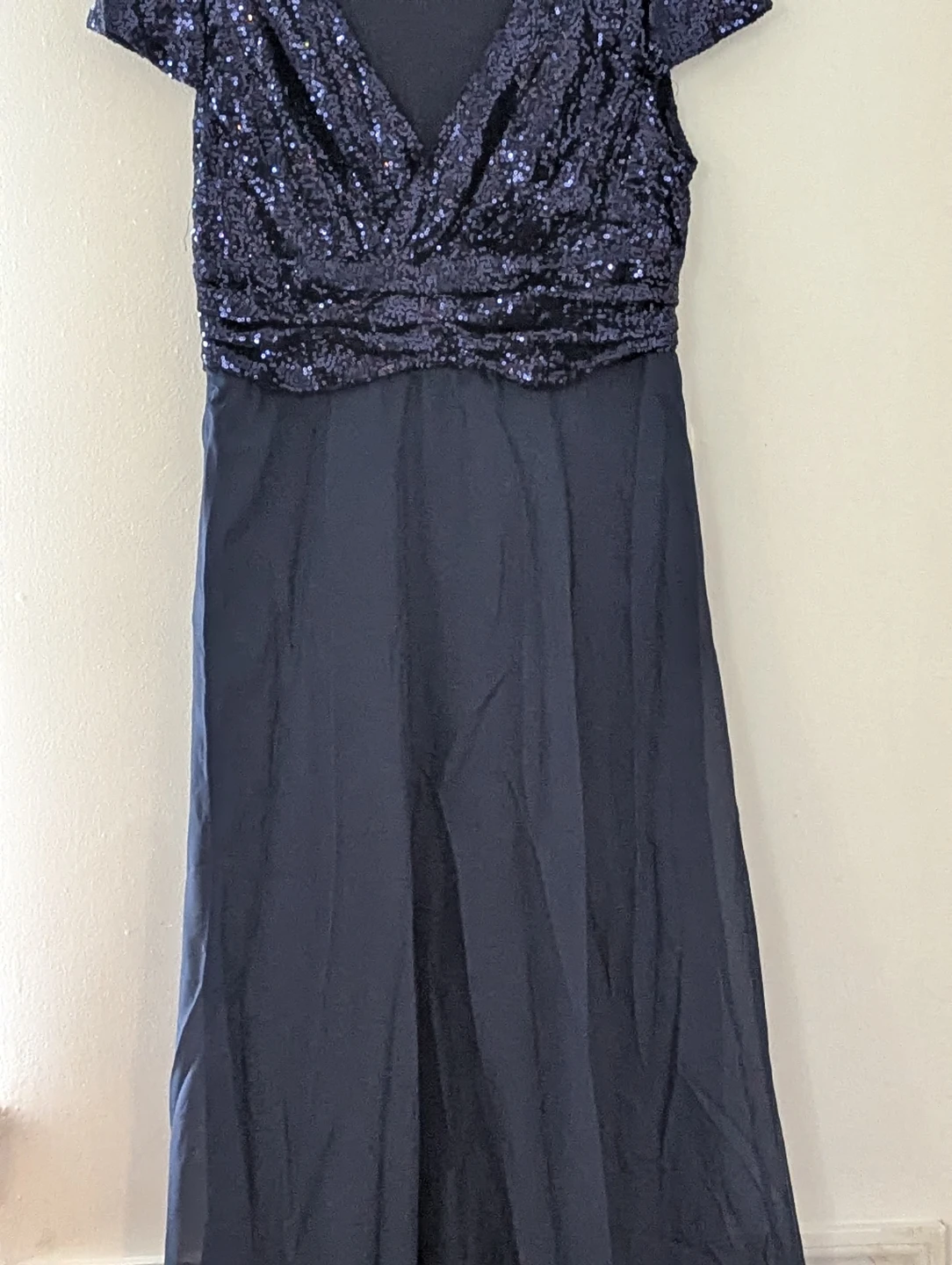 Navy Sequin & Chiffon V-Neck Dress - photo 3
