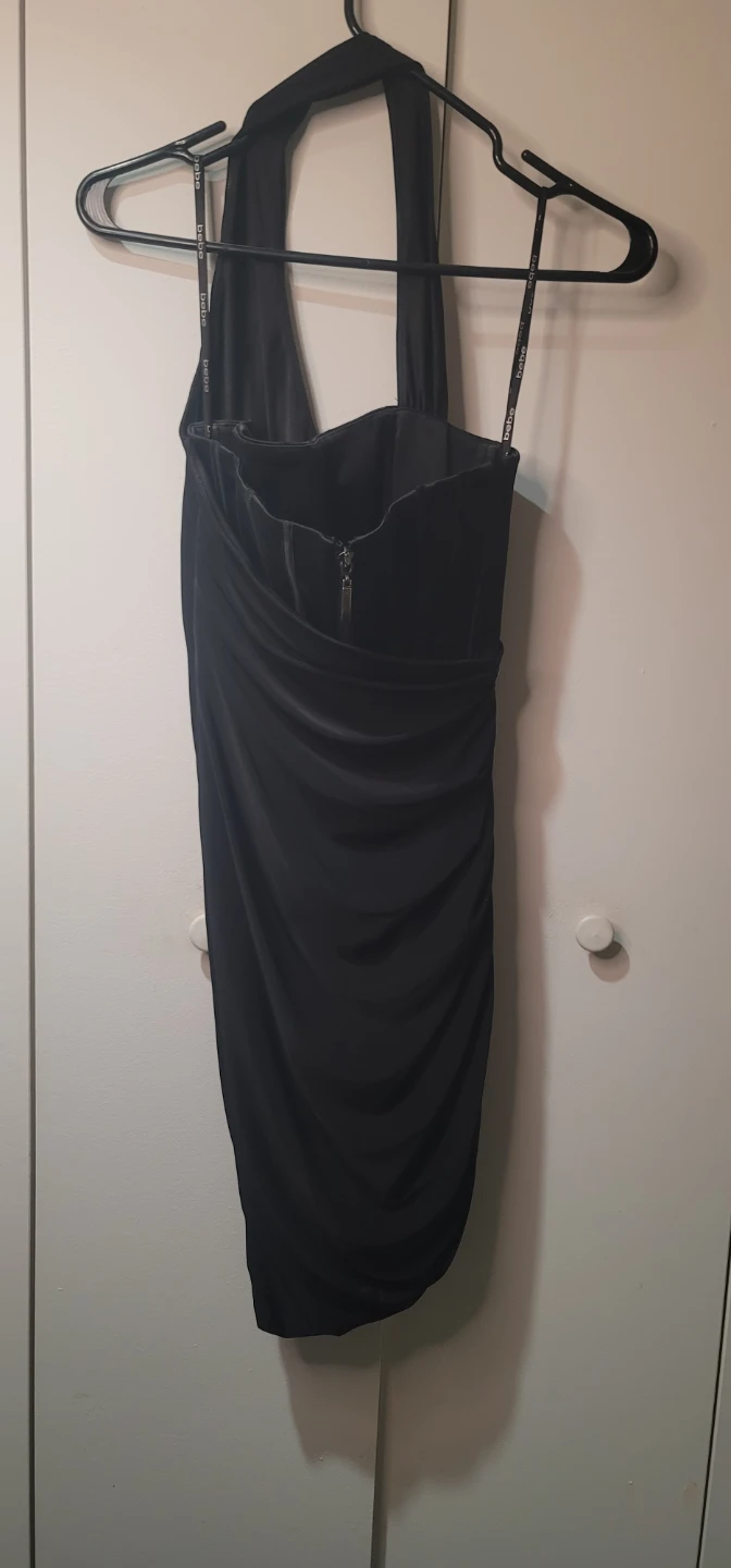 Bebe Black Halter Ruched Dress