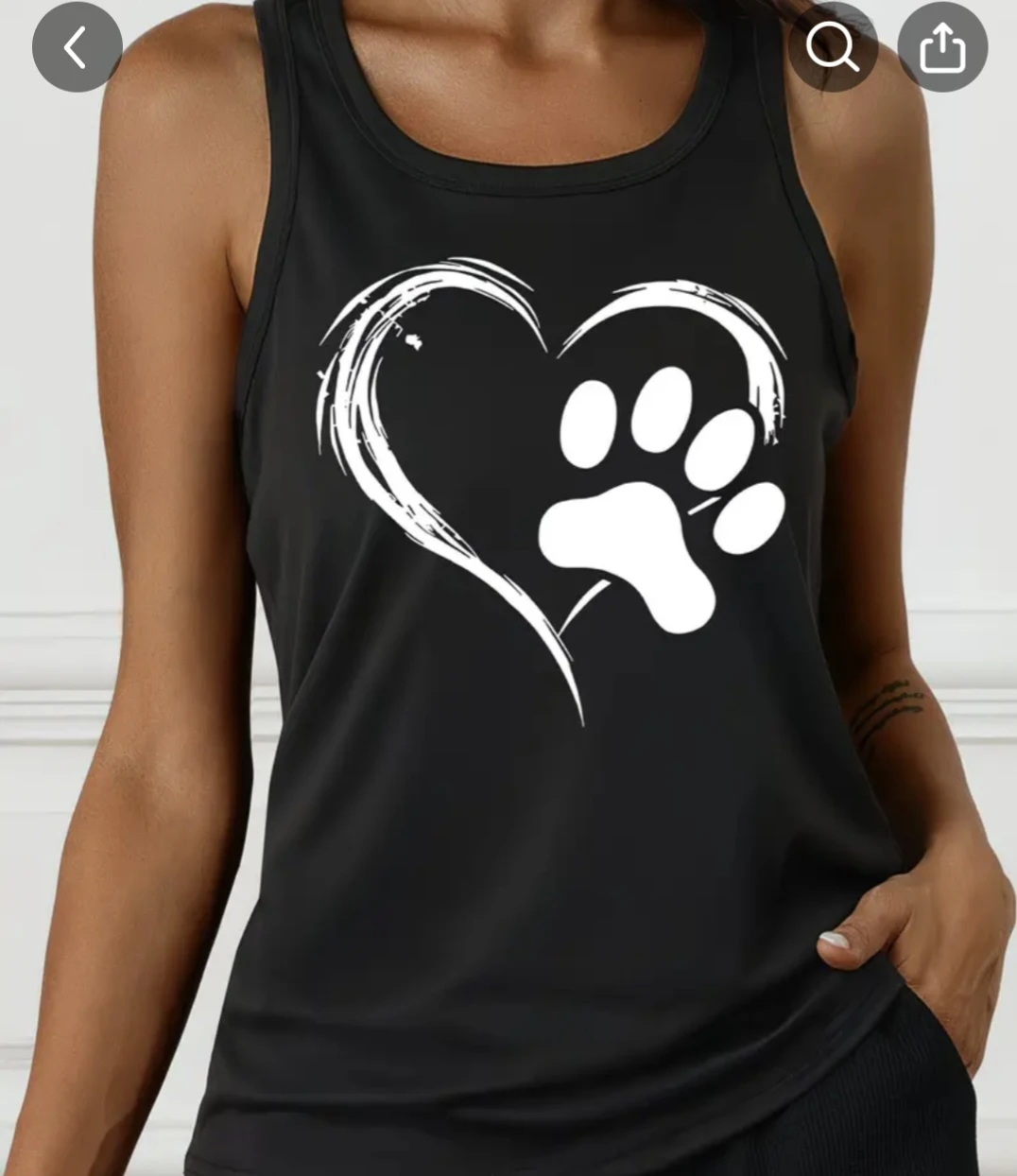 Black Racerback Tank Top with Heart Paw Print Graphic