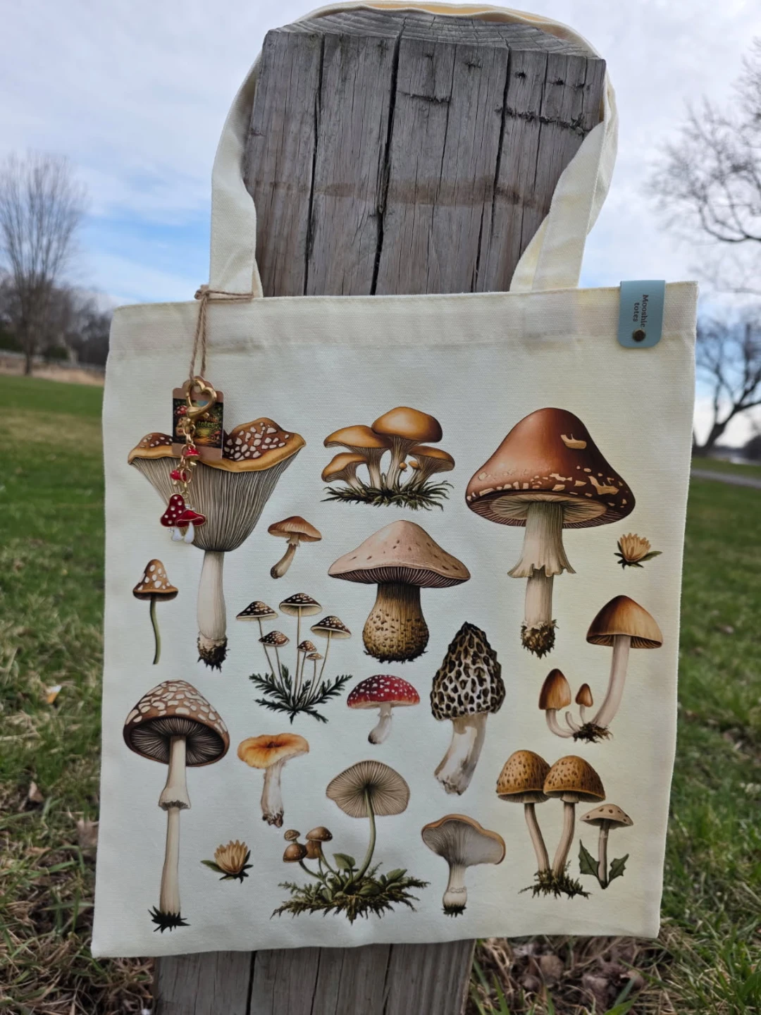 Mooshie Totes Canvas Tote Bag with Mushroom Print
