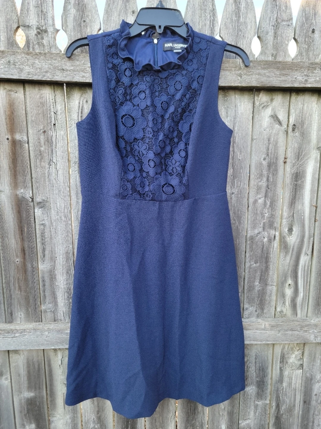 Karl Lagerfeld Paris Blue Sleeveless Lace Neck Dress Size 6