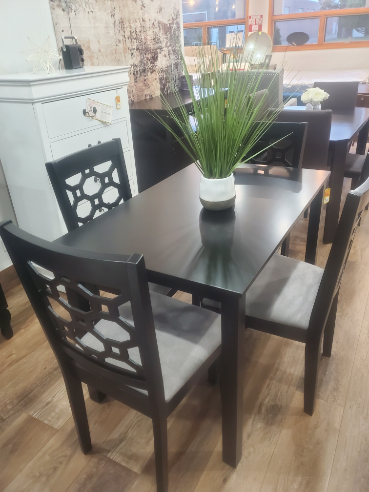 Black Dining Chair with Grey Upholstered Seat - photo 2