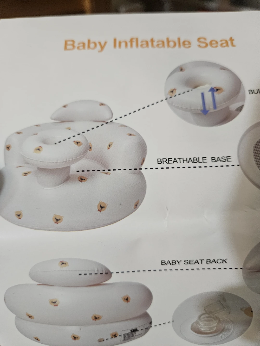 Baby Inflatable Seat with Bear Print