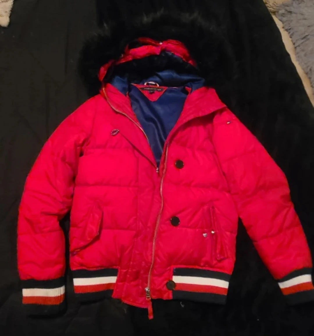 Tommy Hilfiger Red Puffer Jacket with Fur Hood 🧡