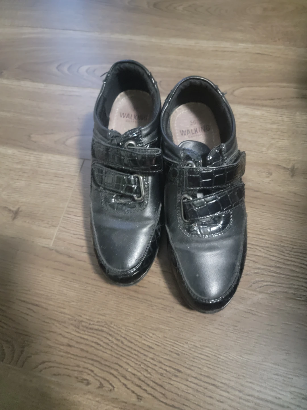 Black Walking Cradles Wedge Shoes with Velcro Straps