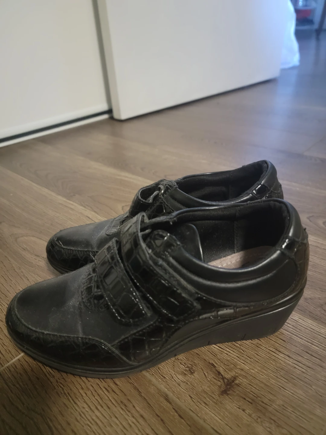 Black Walking Cradles Wedge Shoes with Velcro Straps - photo 3