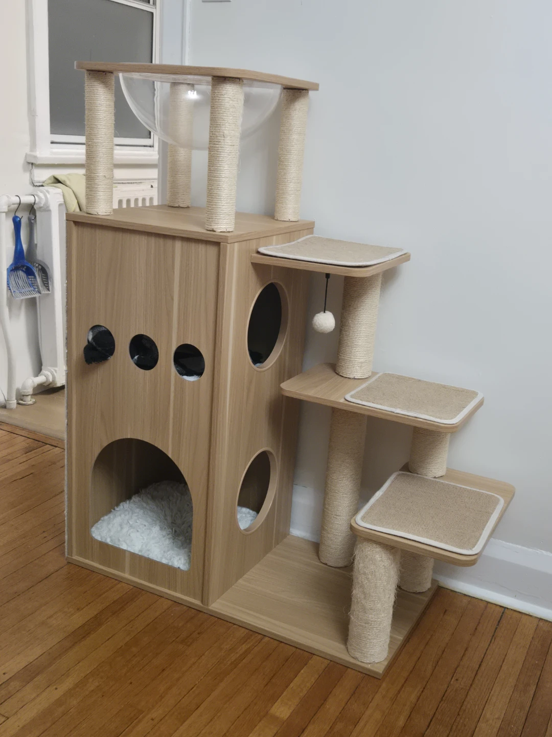 Wooden Cat Tree Condo with Scratching Posts