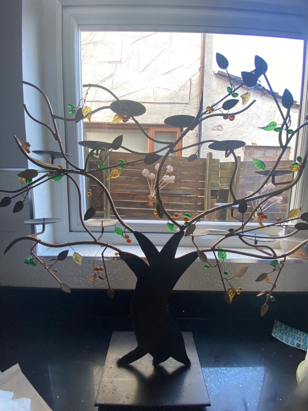 Tree shaped candelabra with decorative glass leaves - photo 3