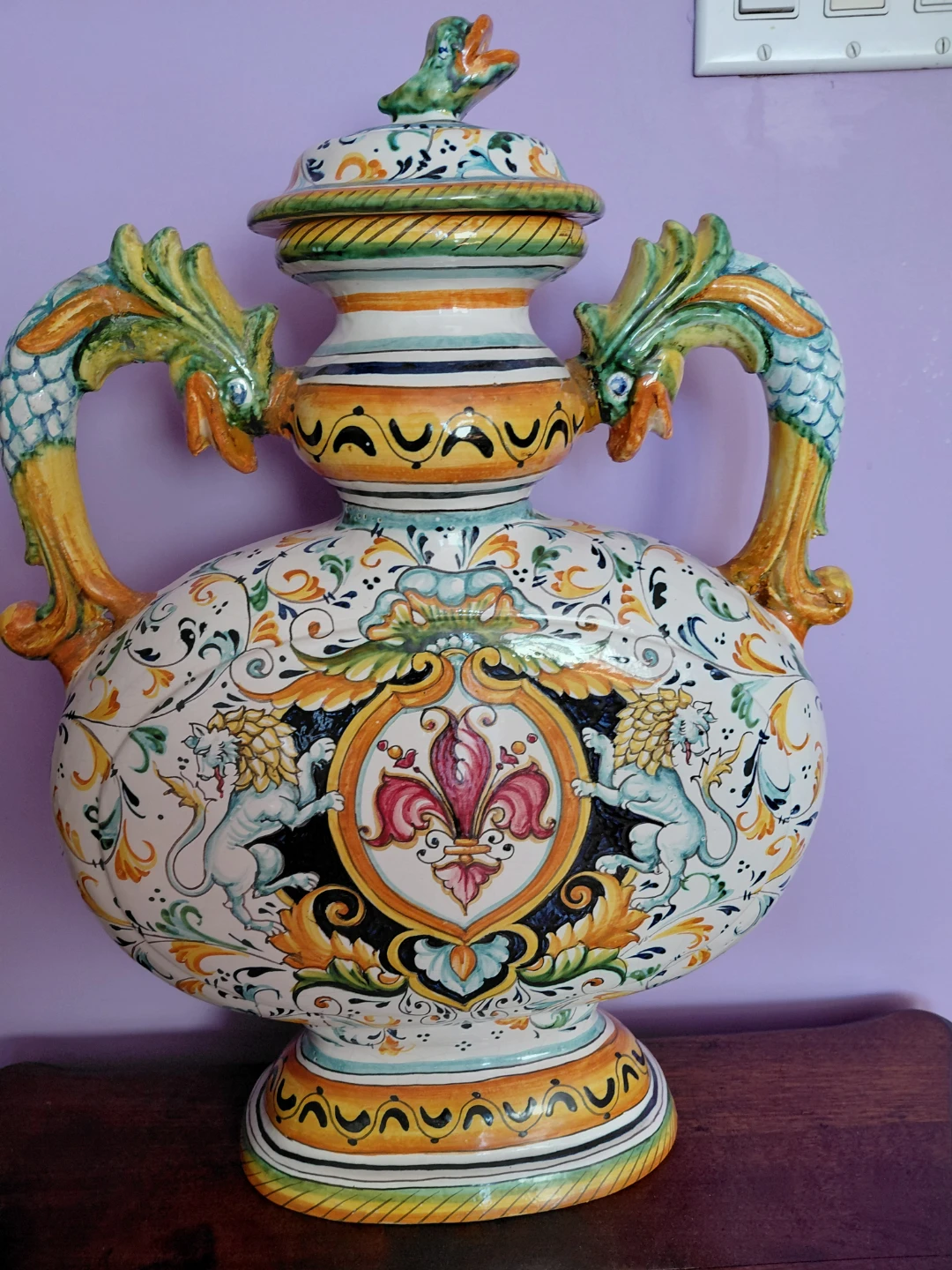 Large Decorative Ceramic Vase with Dragon Handles