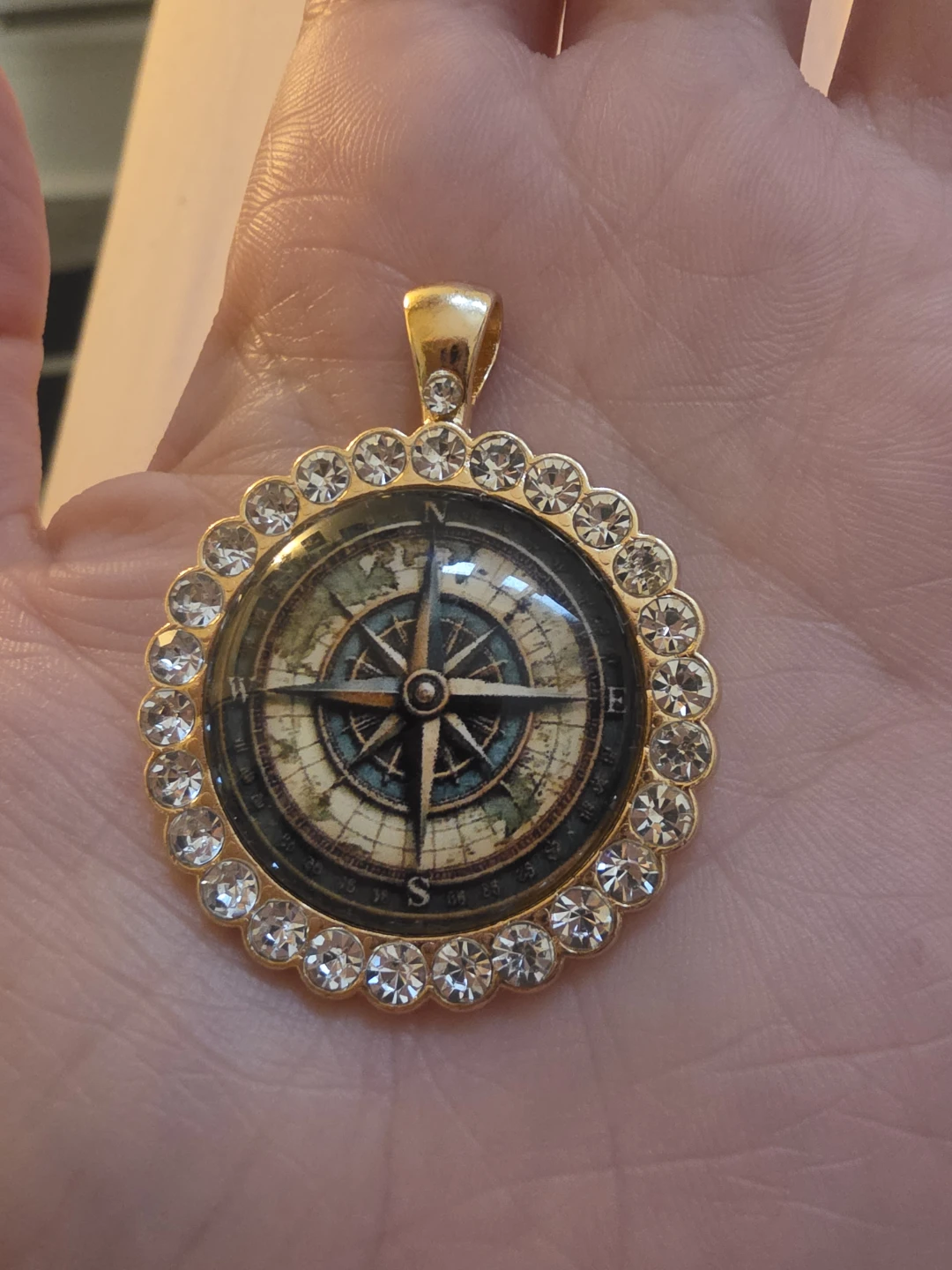 Gold Tone Compass Pendant Necklace