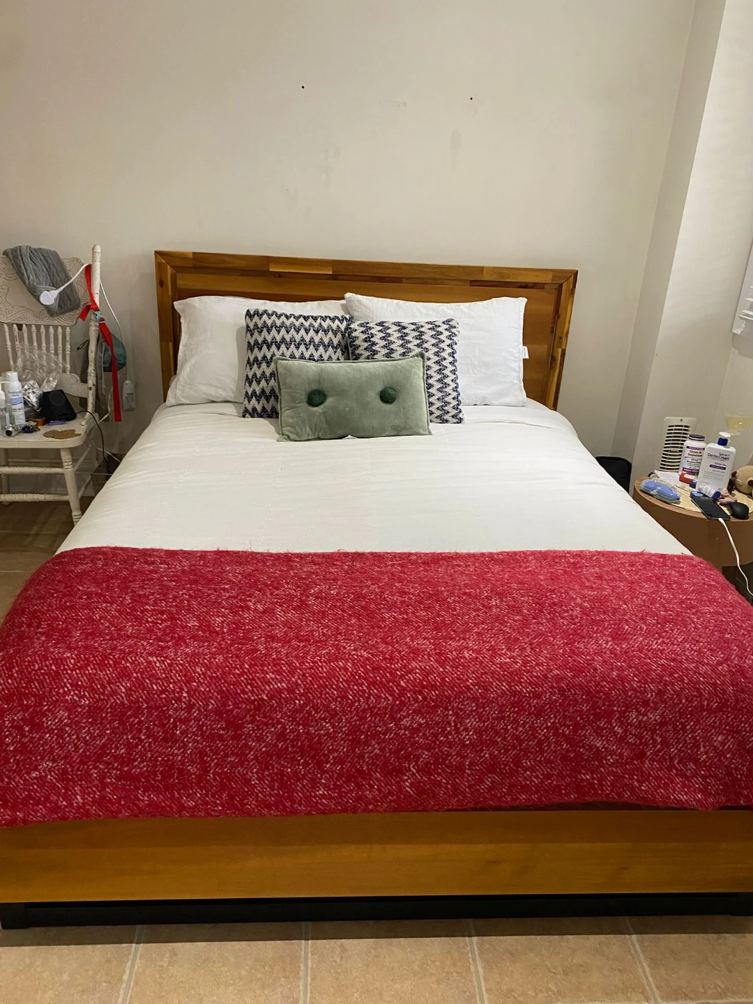 Red Herringbone Throw Blanket with Fringe