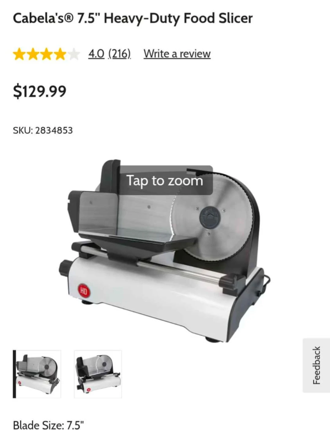 Cabela's 7.5" Heavy-Duty Food Slicer with Bag