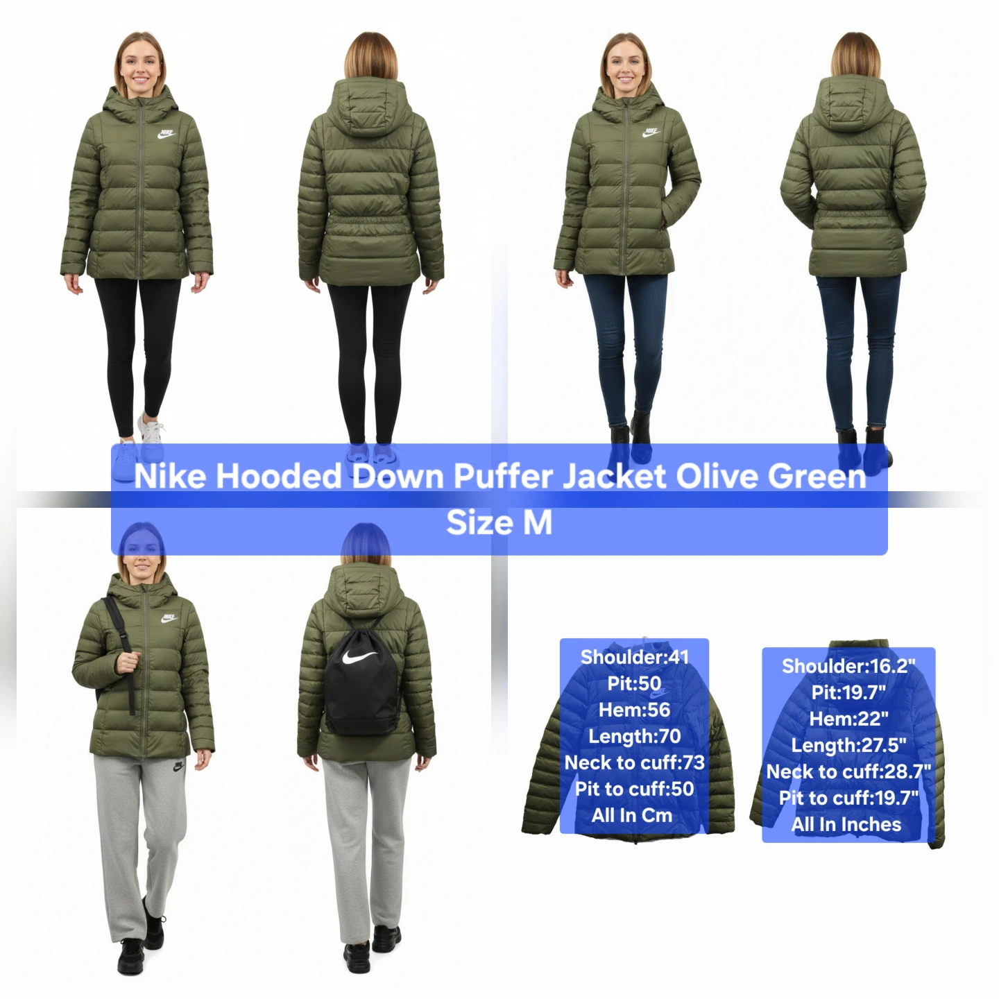 Nike Olive Green Hooded Down Puffer Jacket Size M