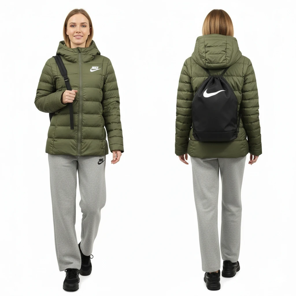 Nike Olive Green Hooded Down Puffer Jacket Size M - photo 3