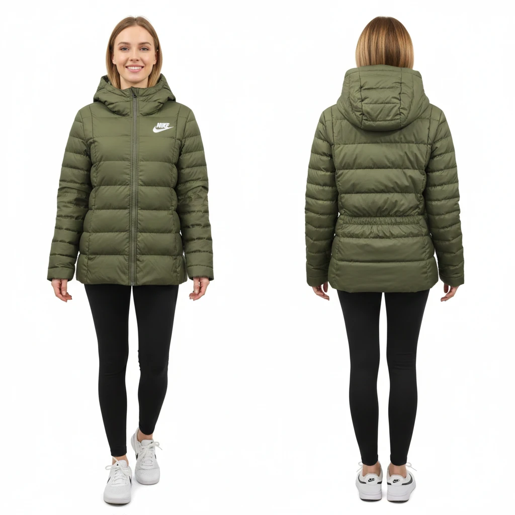 Nike Olive Green Hooded Down Puffer Jacket Size M - photo 4