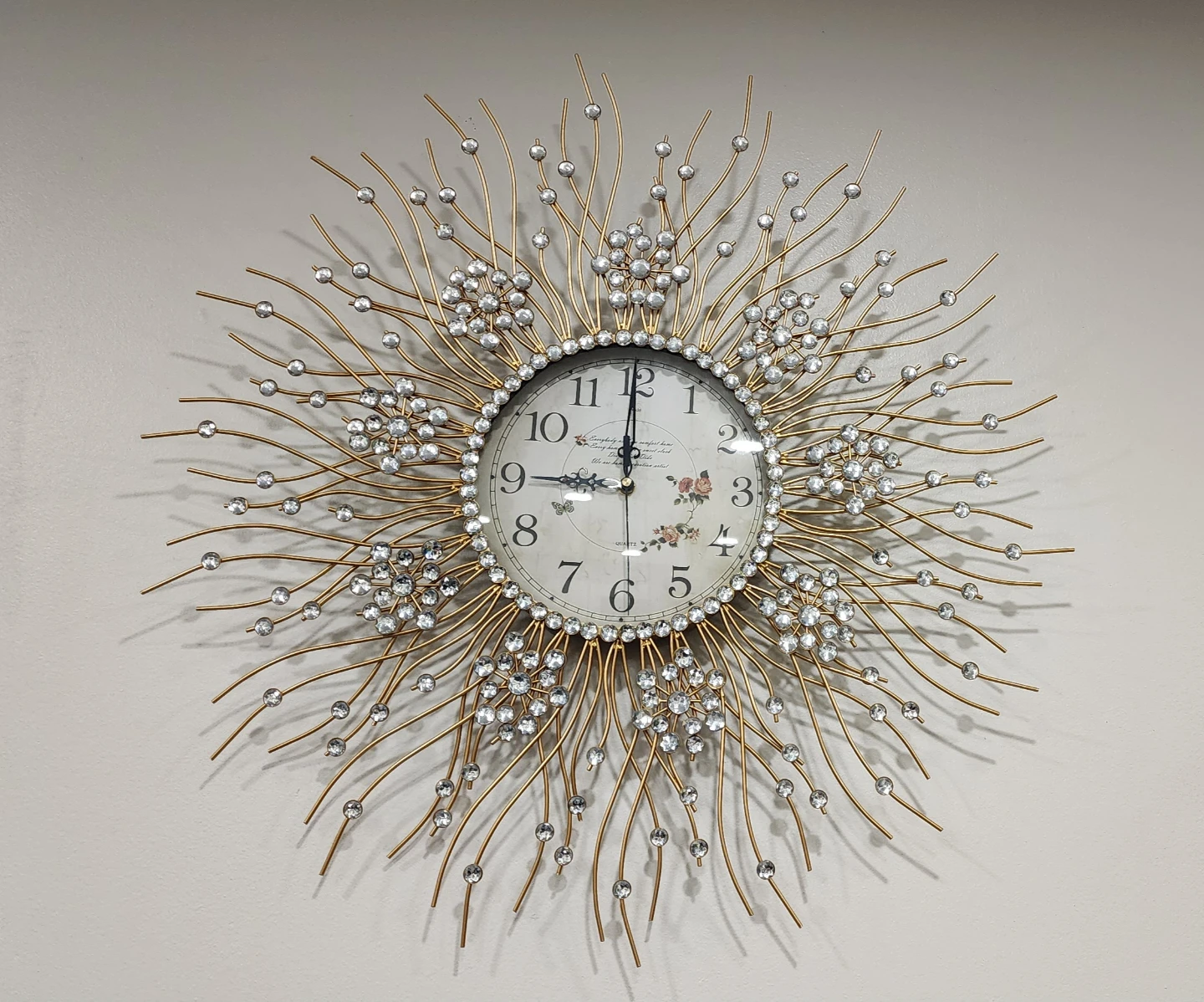 Sunburst Wall Clock with Crystal Accents