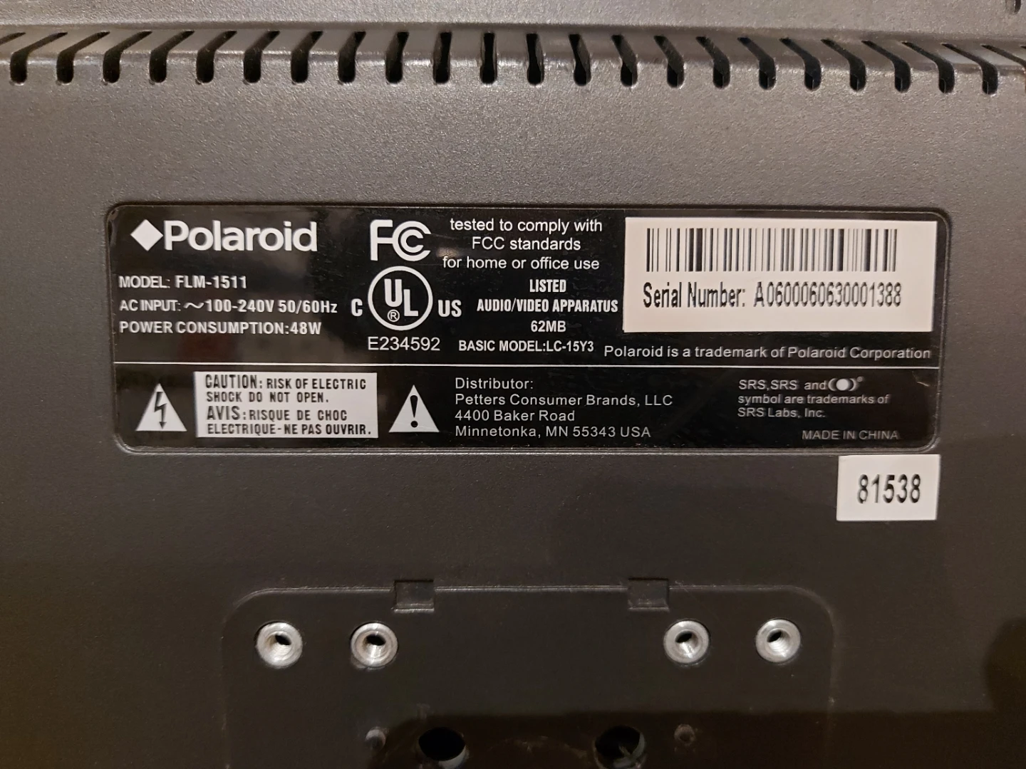 Polaroid FLM-1511 15-inch LCD TV - photo 3