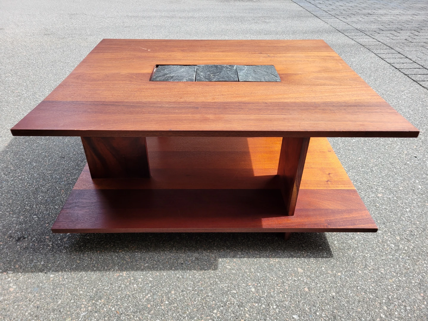 Mid-Century Modern Solid Wood Coffee Table with Slate Inlay - photo 3
