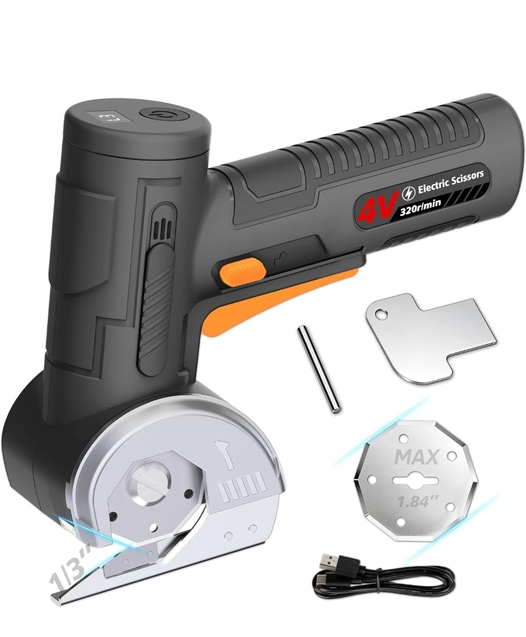 Cordless Electric Scissors Cutter - 4V, 320 RPM, LED Light