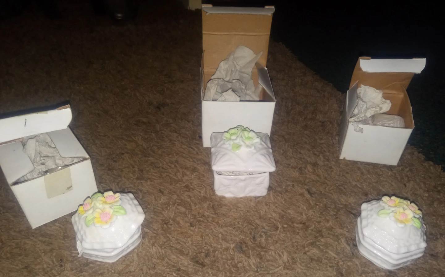 Set of 3 White Ceramic Trinket Boxes imported from Ireland