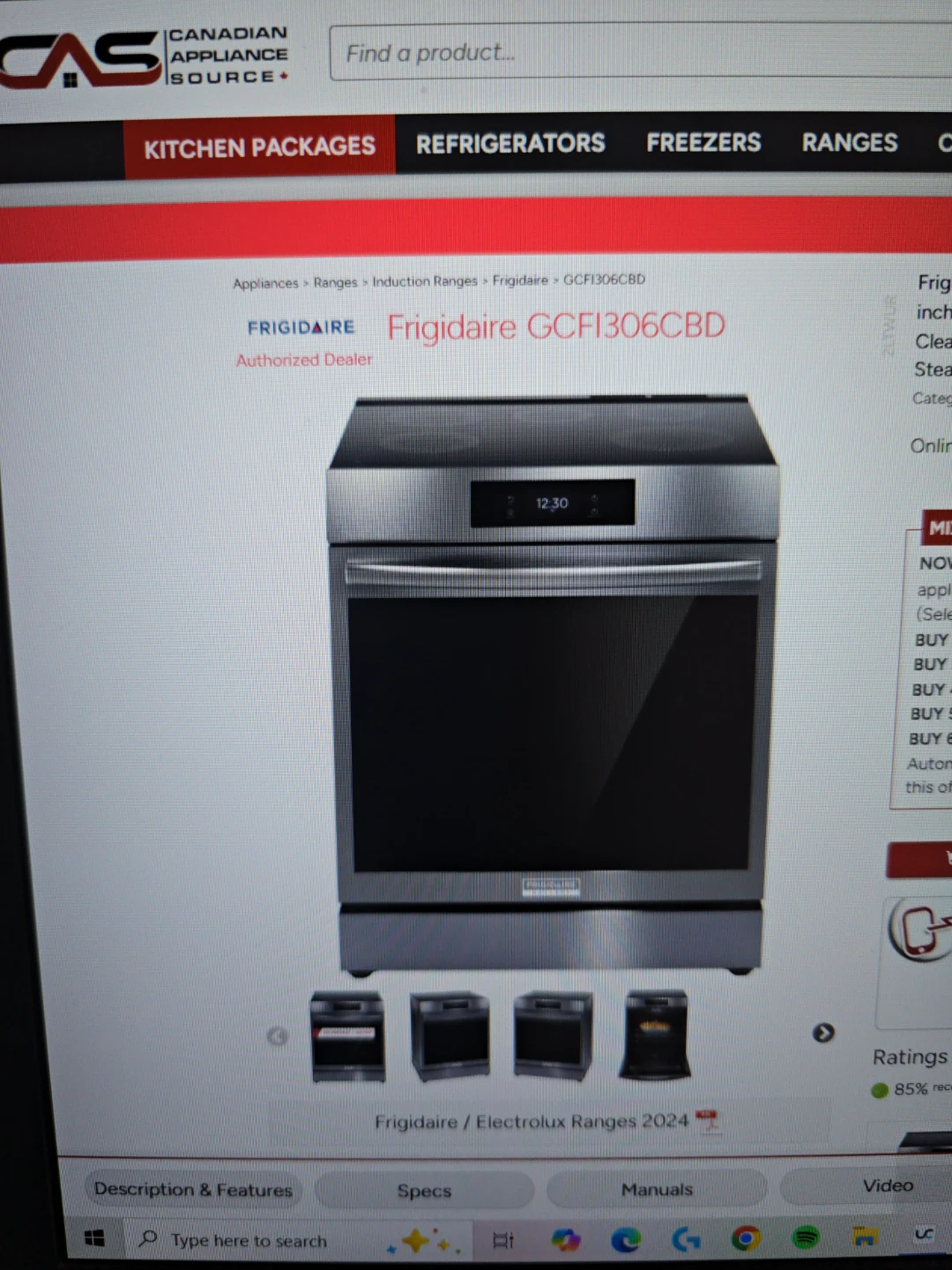 Frigidaire GCFI1306CBD Induction Range