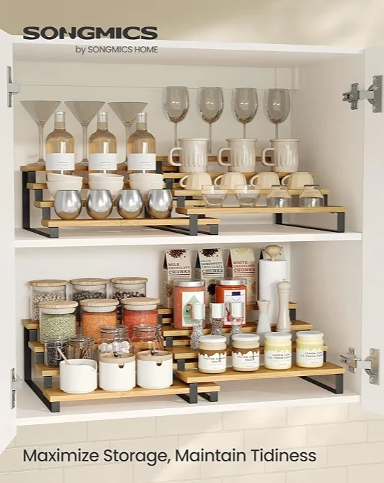 🥕 NEW!  SONGMICS 4 Tier Bamboo Spice Rack Organizer (set of 4!) - photo 2