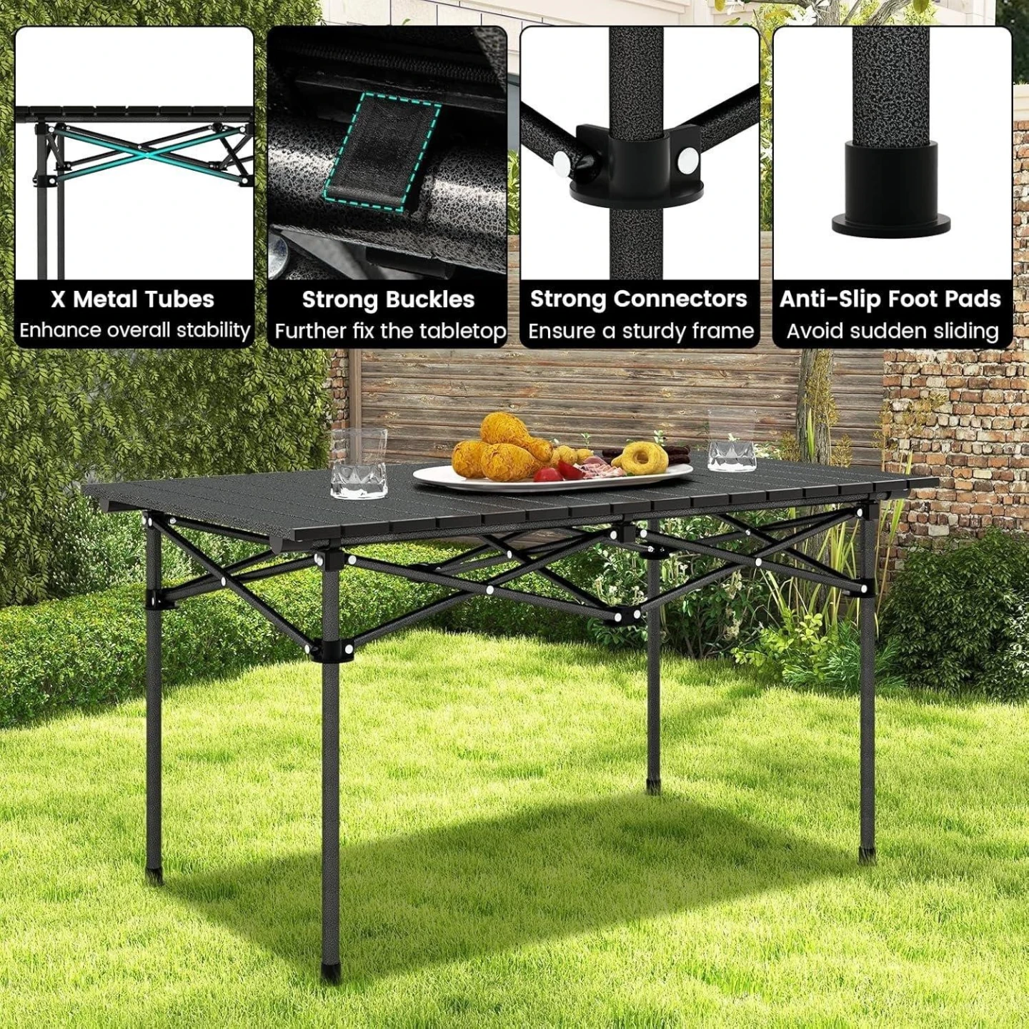 New - Roll-Up Camping Table with Aluminum Slats