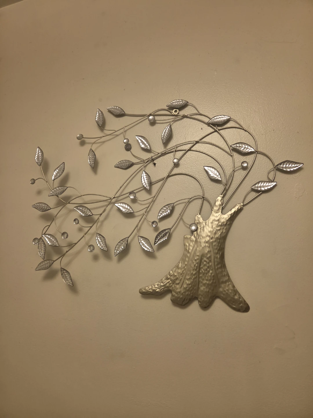 Silver Metal Tree Wall Art with Leaves
