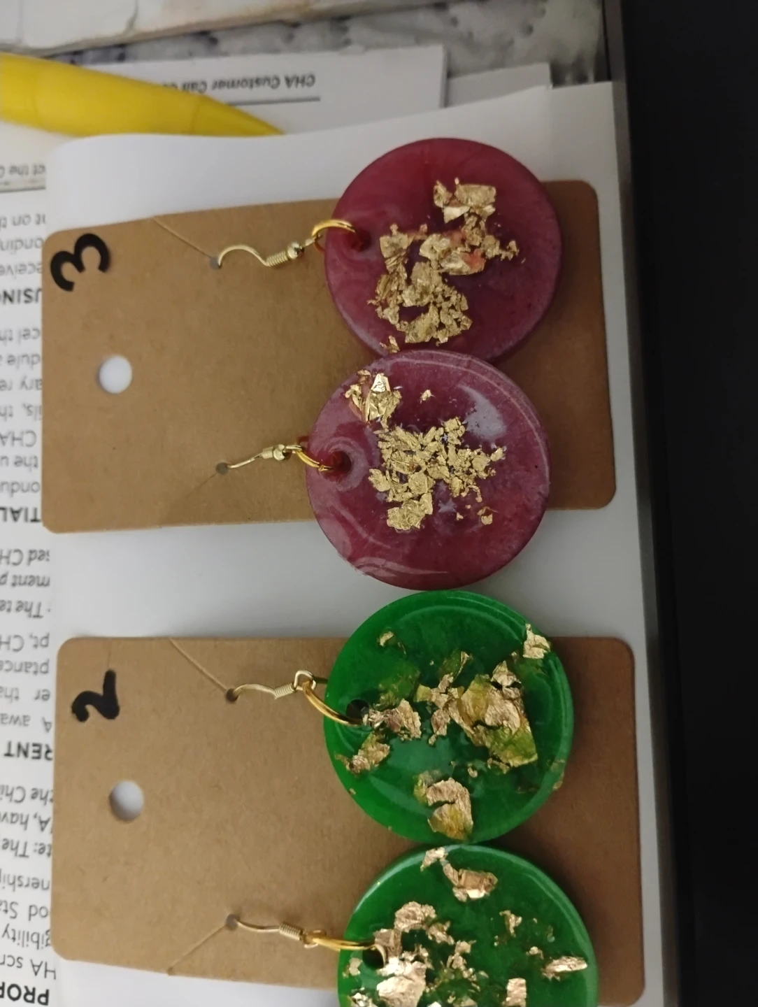Handmade Resin Earrings with Gold Flakes - photo 4