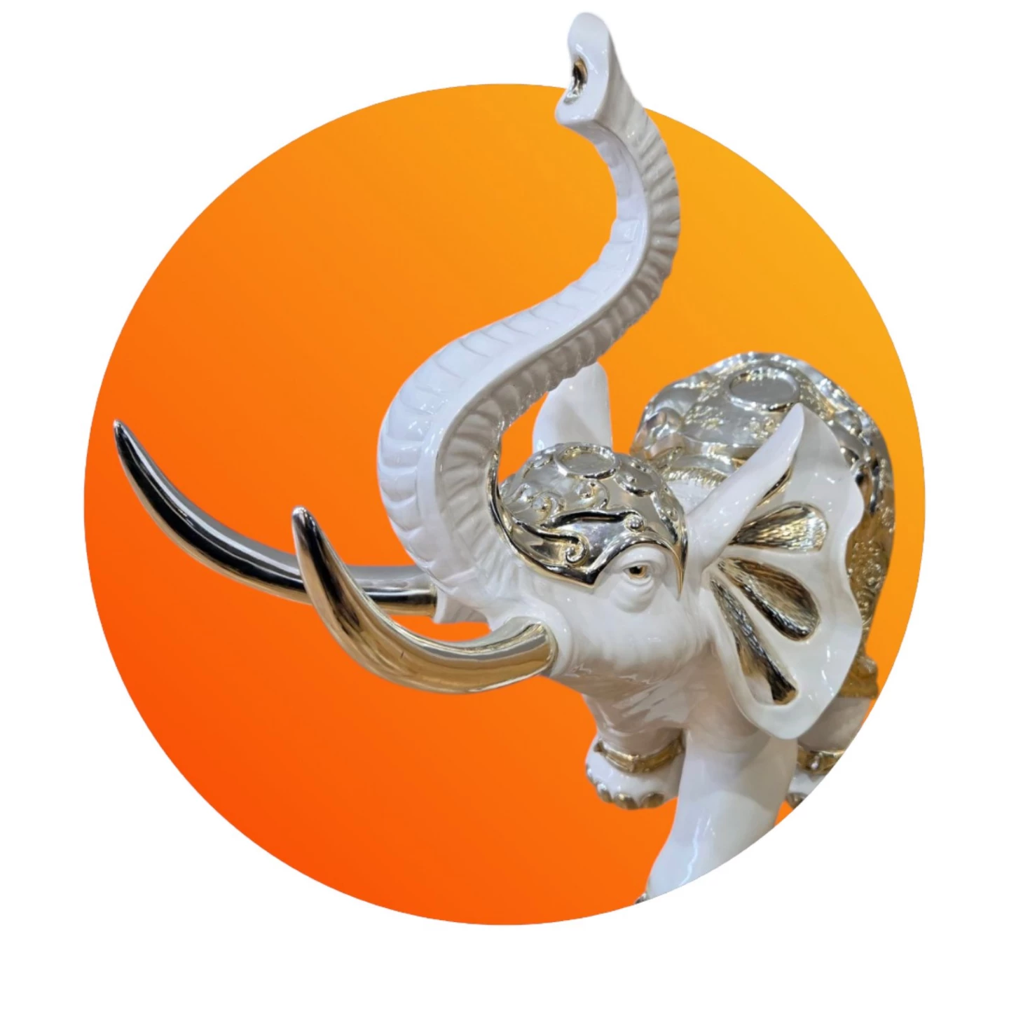Big White and Gold Ceramic Elephant Figurine