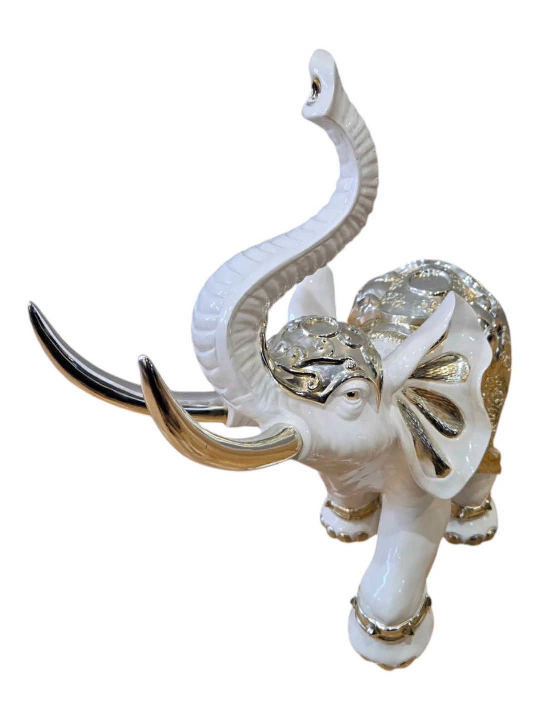 Big White and Gold Ceramic Elephant Figurine - photo 2