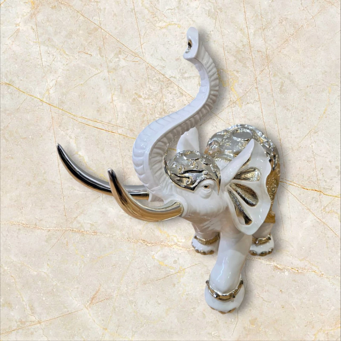 Big White and Gold Ceramic Elephant Figurine - photo 3