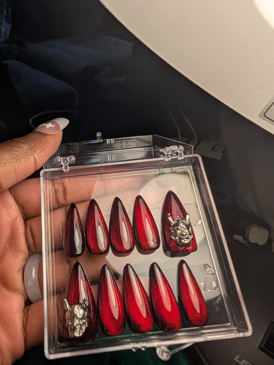 Press-on Nails - Red Cat Eye with Hanya Charms - photo 4