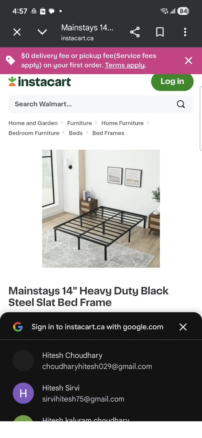 Mainstays 14" Heavy Duty Black Steel Slat Bed Frame