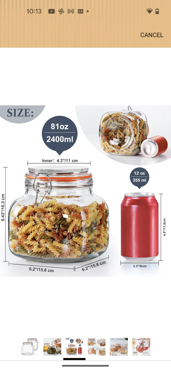 Qianfenie 81oz Glass Jars with Airtight Lids - 2 Pack - photo 3