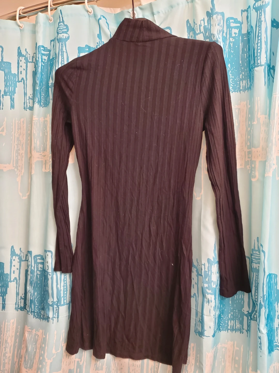 Black Ribbed Turtleneck Mini Dress - photo 2