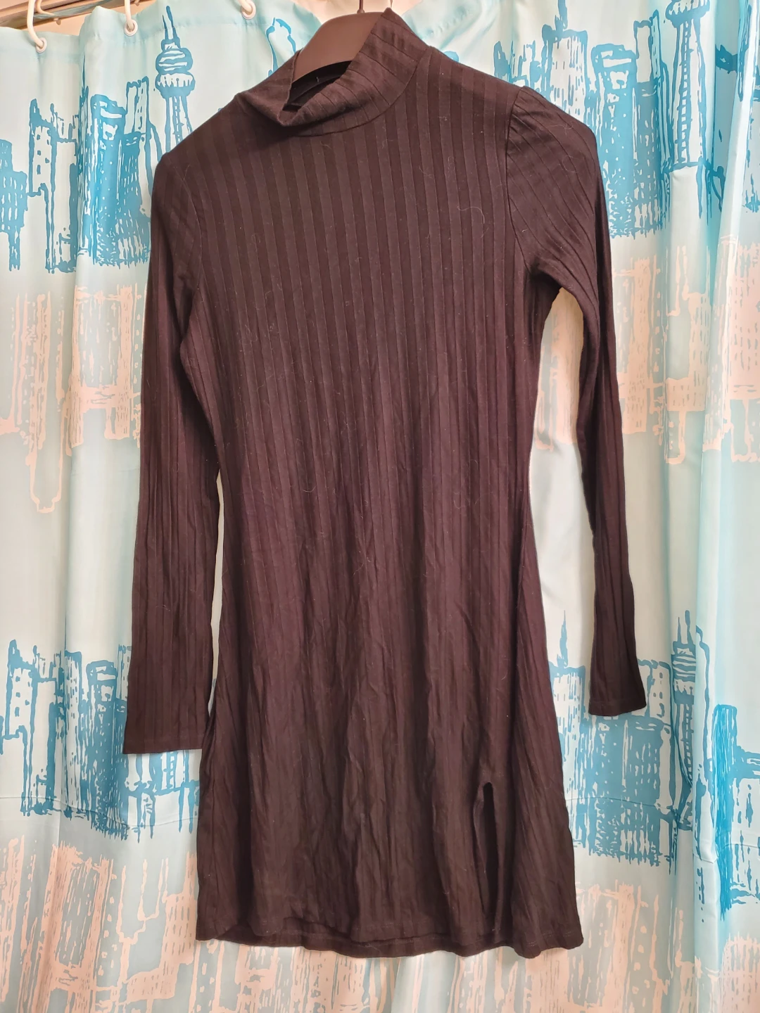 Black Ribbed Turtleneck Mini Dress - photo 3