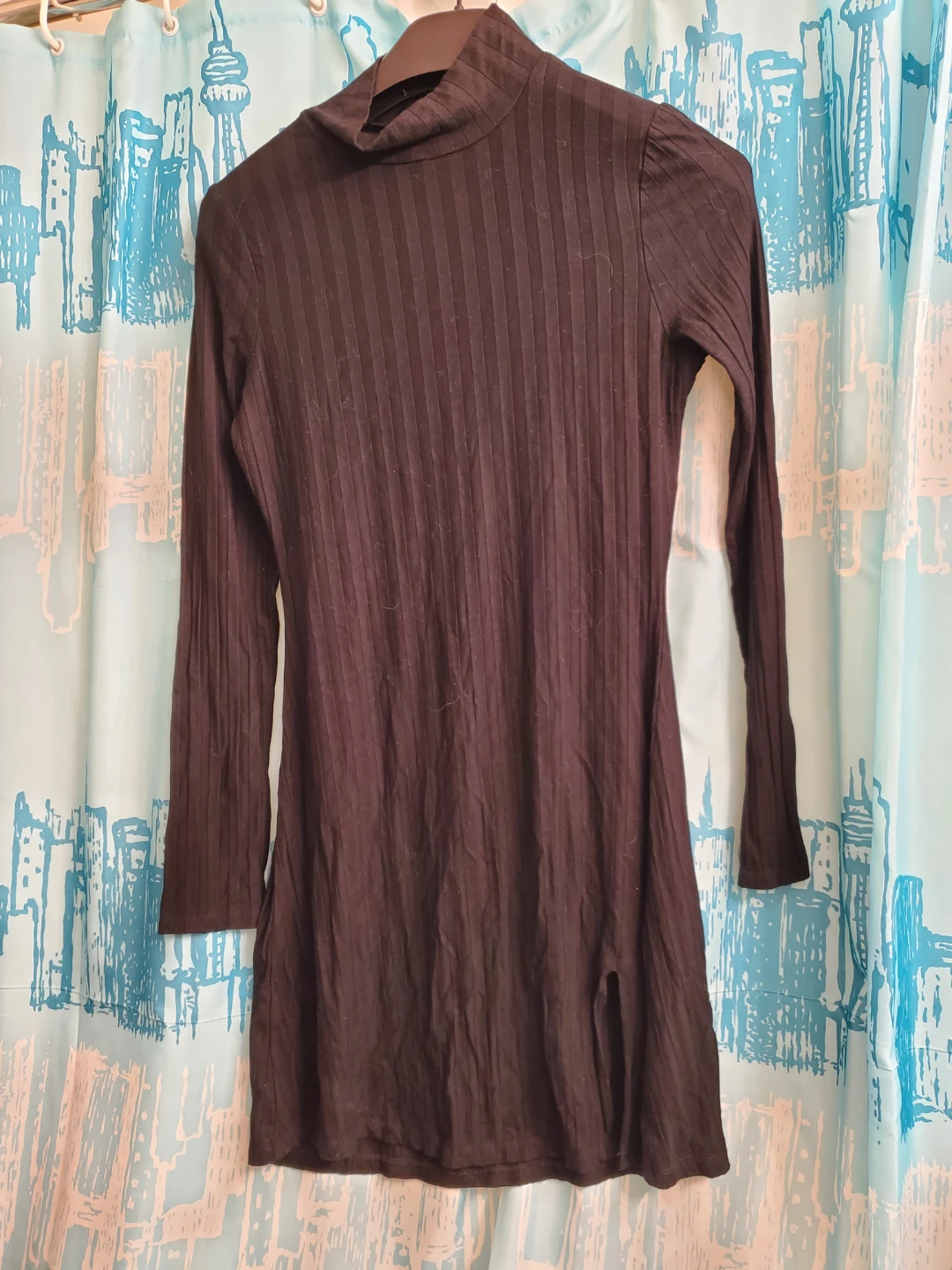 Black Ribbed Turtleneck Mini Dress - photo 4