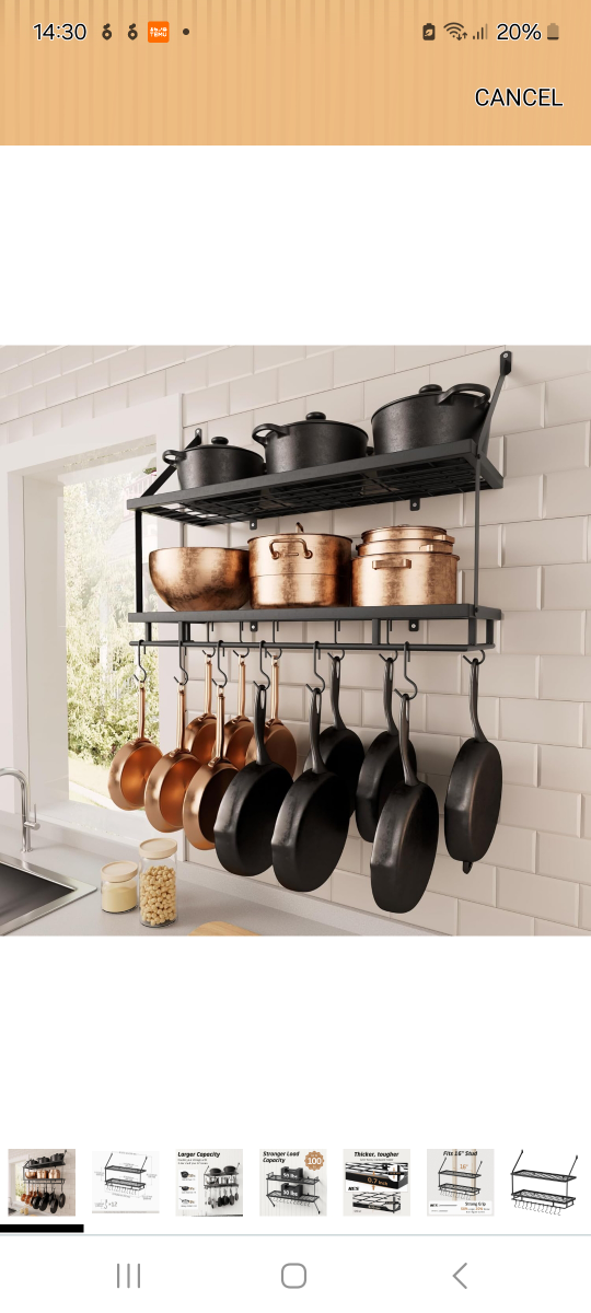 2-Tier Wall Mounted Pot Rack with 12 Hooks