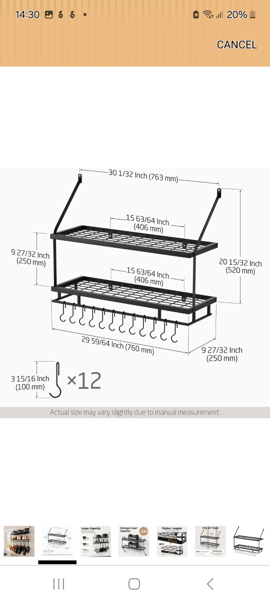 2-Tier Wall Mounted Pot Rack with 12 Hooks - photo 2
