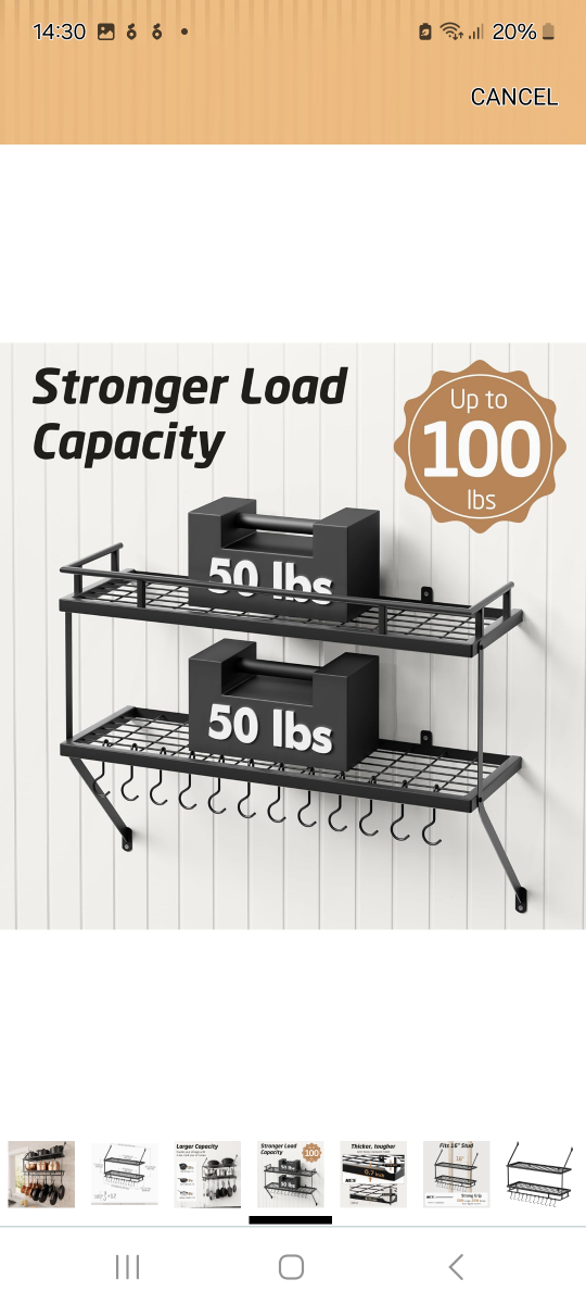 2-Tier Wall Mounted Pot Rack with 12 Hooks - photo 3