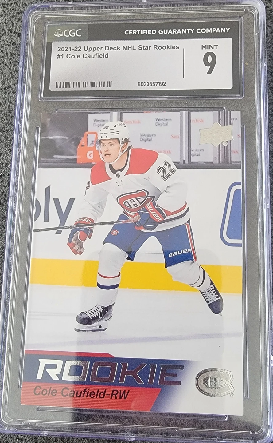 2021-22 Upper Deck Cole Caufield NHL Star Rookies Card (CGC 9)
