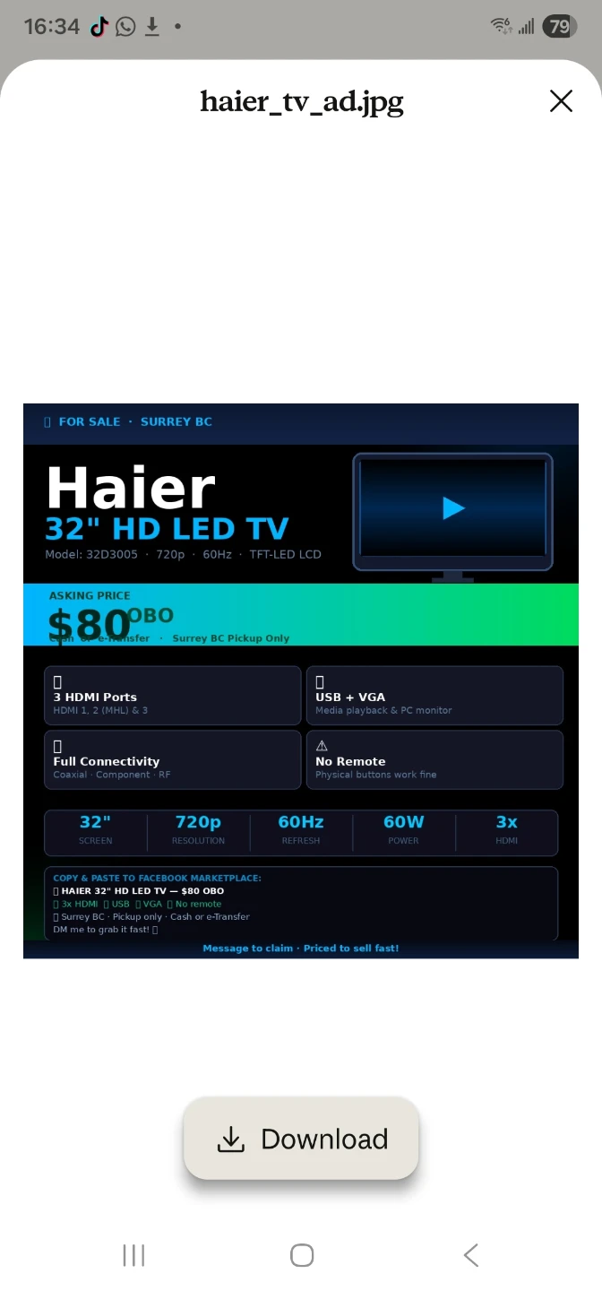 Haier 32" HD TFT LED  LCD TV