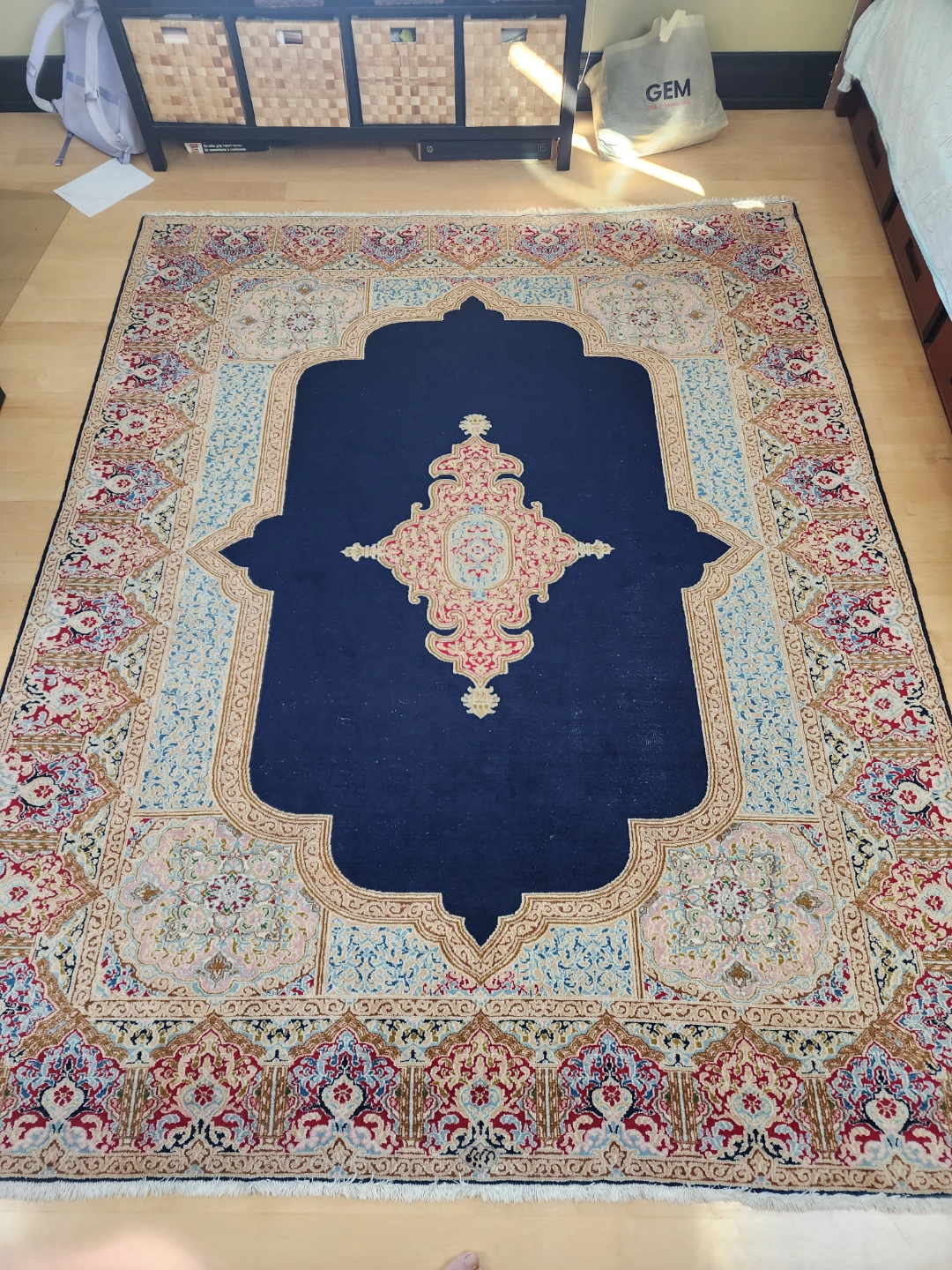 Silk Persian Area Rug - Navy Blue with Intricate Pattern - photo 2